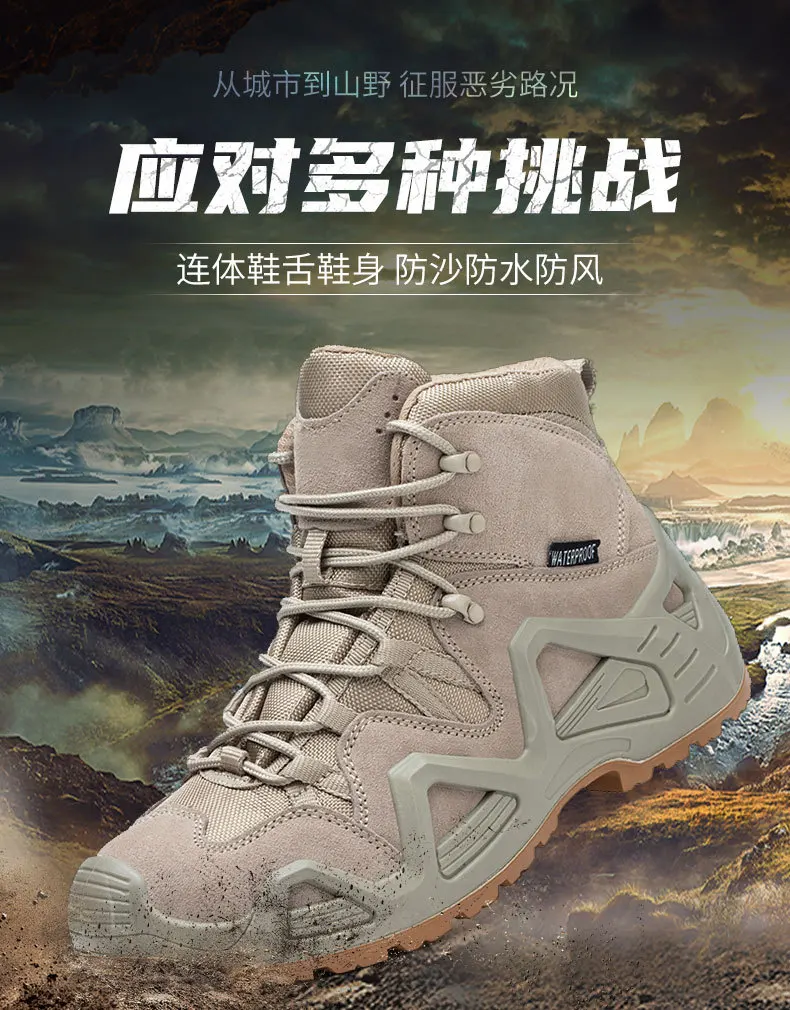 Description Picture 3 of itemHiking Shoes Men Combat Boots Leather Lace Up Ankle Boot Work Shoes for Wear-resistant Desert Field shoes