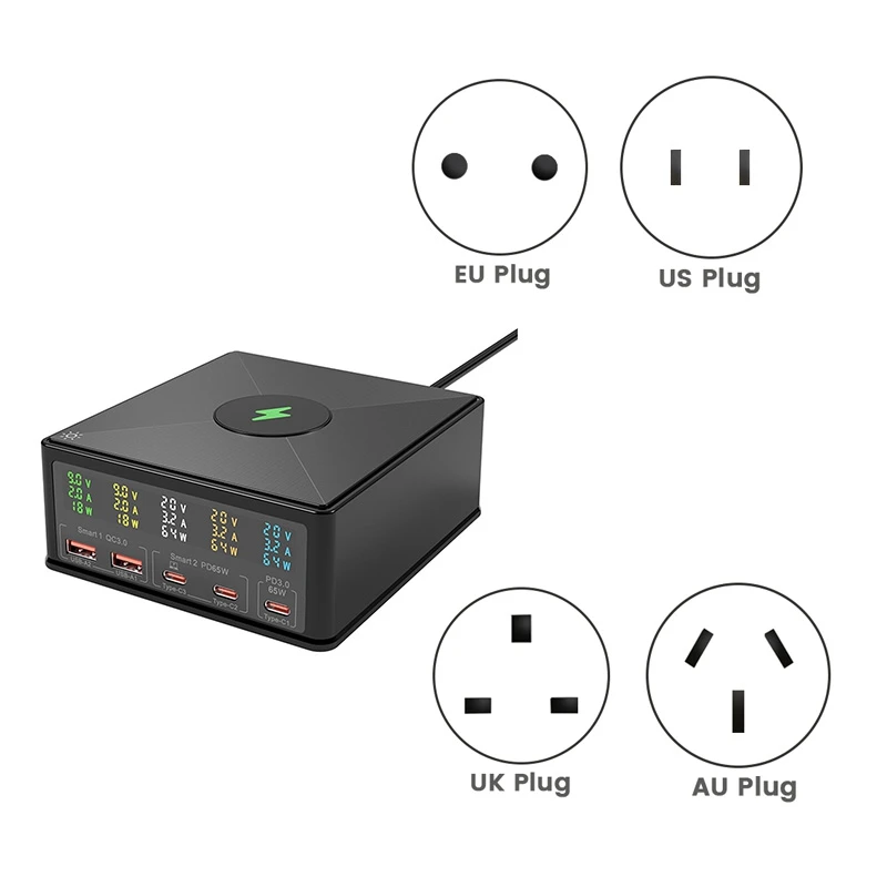 For Apple Huawei Charging Head 160W USB Multi-Port Intelligent Display Voltage Current PD20W Fast Charging UK Plug
