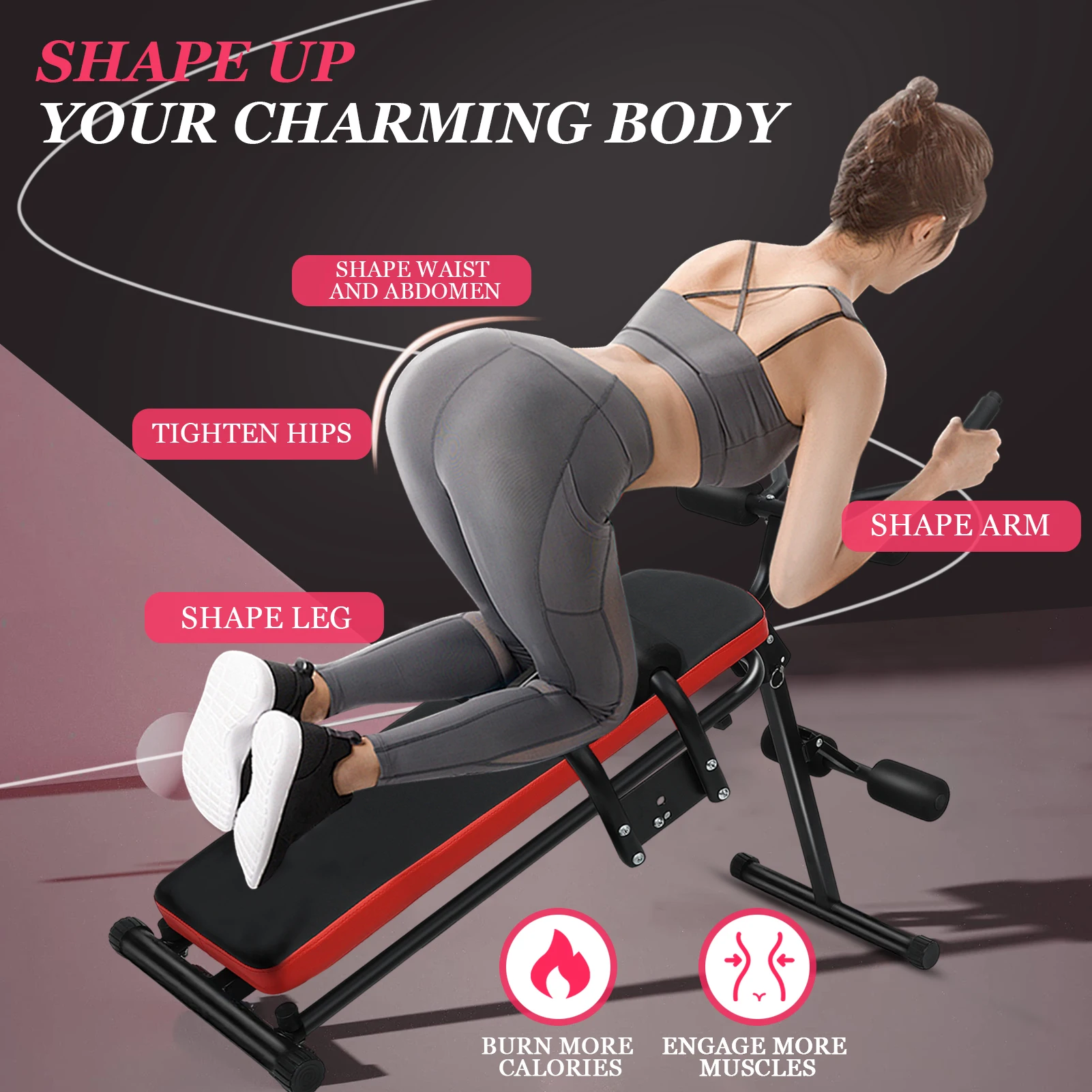 Ab Workout Bench, Ab Workout Equipment, Adjustable Machine Full Body Workout, Exercise Equipment for Total Body