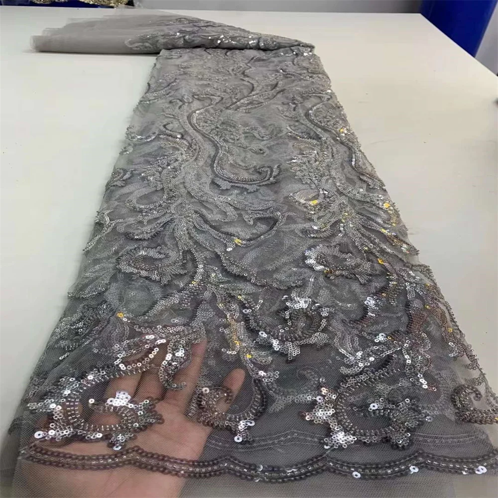 

Familiar French Mash Lace Fabric 2022 High Quality African Nigerian Embroidery Tulle Lace Fabric Bead Sequins For WeddingZX62355