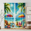 2pc,  Curtains Tropical Beach Surfboard Versatile Polyester,Without Electricity Birthday Party Applies to Parties and Everyday 2