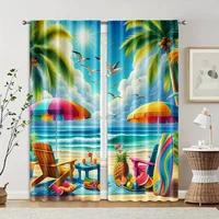 2pc,  Curtains Tropical Beach Surfboard Versatile Polyester,Without Electricity Birthday Party Applies to Parties and Everyday 2