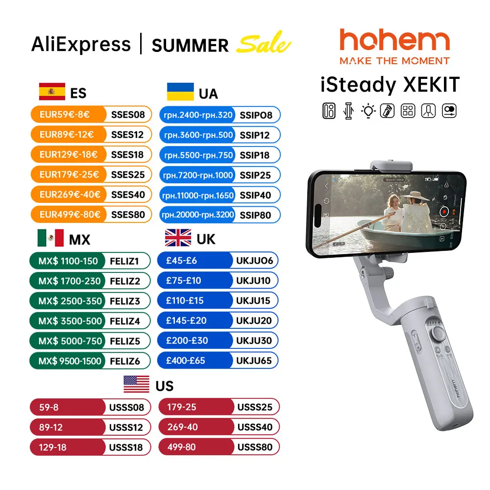 

Hohem iSteady XE 3-осевой карданный стабилизатор для смартфона с заполняющим светом для iPhone Android отслеживание лица Tiktok Vlog