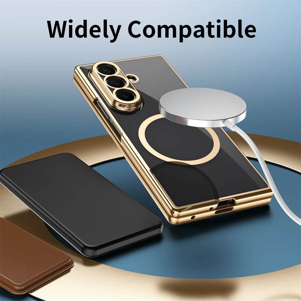 Magnetic Clear Phone Case with Wireless Charging for Transparent Folding Protection