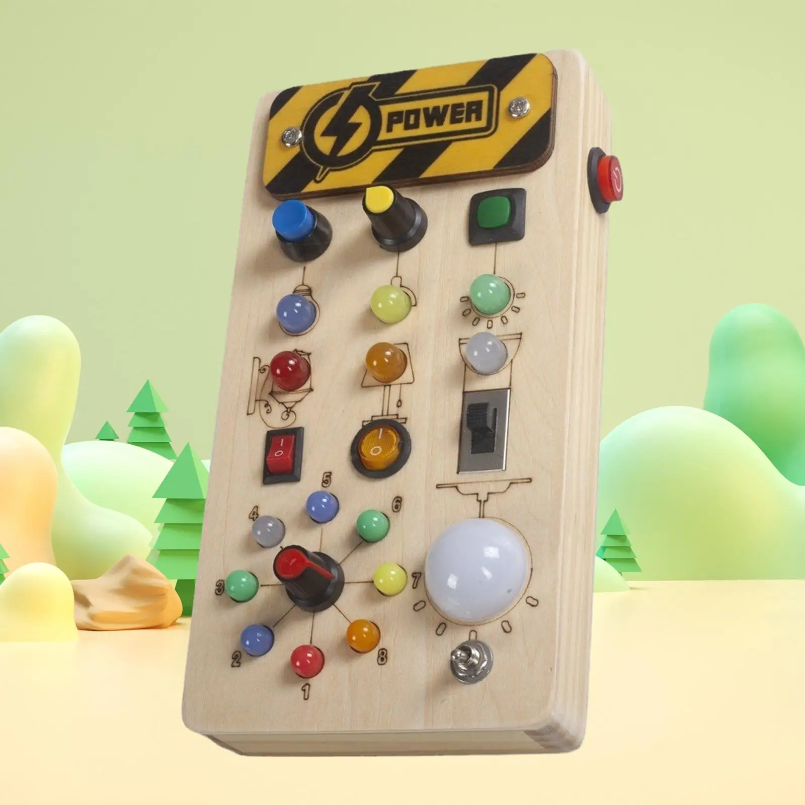 

Wooden Busy Board with LED Light Fine Motor Skills with Switch Travel Toy Light Switch Toy for Gifts Activities Boys Girls Kids