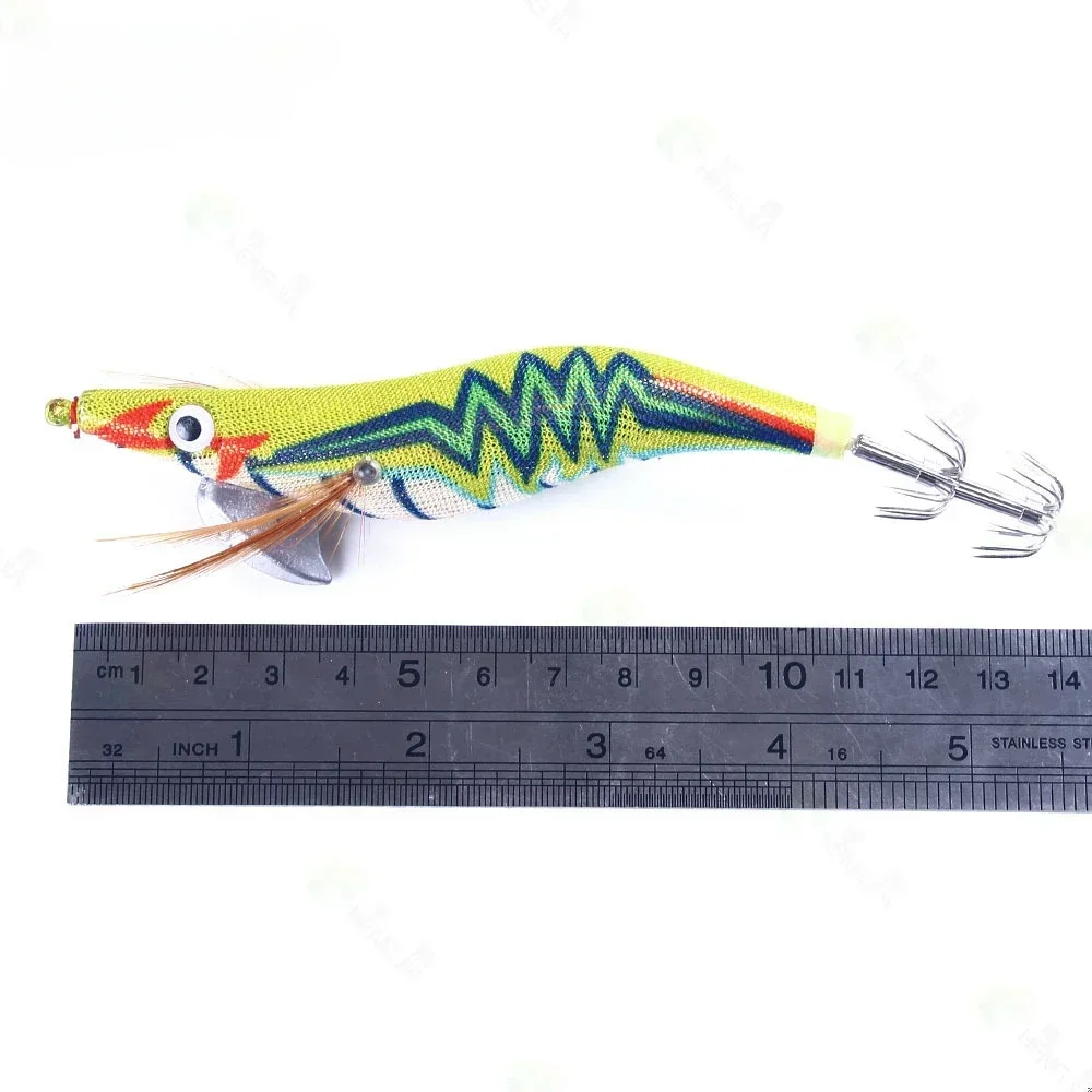 Fishing lure Fishing Wood Shrimp Squid Lure Artificial Jigging Lures Hard Bait Octopus Cuttlefish 3.5 Squid Hook Luminous Egi Pease 20g/14cm