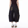 American Retro Leopard Print Pocket Knife Jeans Loose Wide Leg Workwear Seven Pants Casual Style for Men And Women