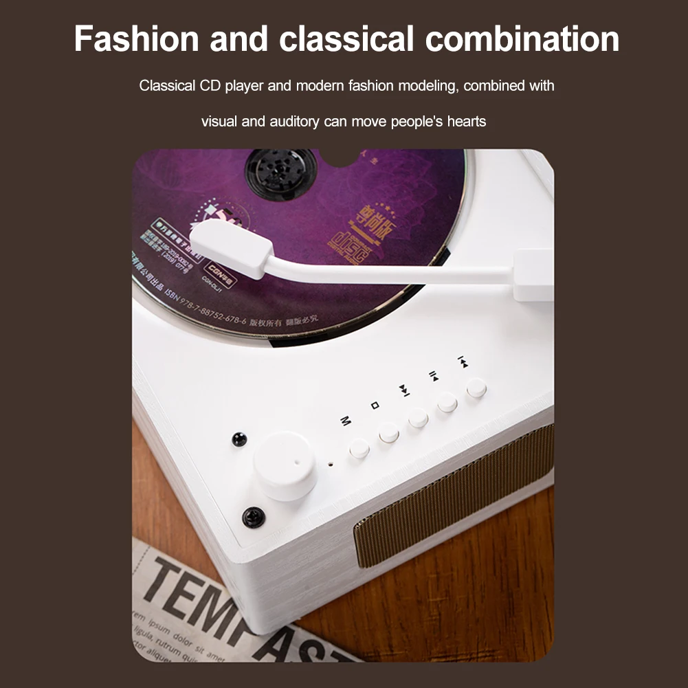 Portable Retro CD Player with Bluetooth 50 Remote Control USB AUX Rechargeable Home Music Player