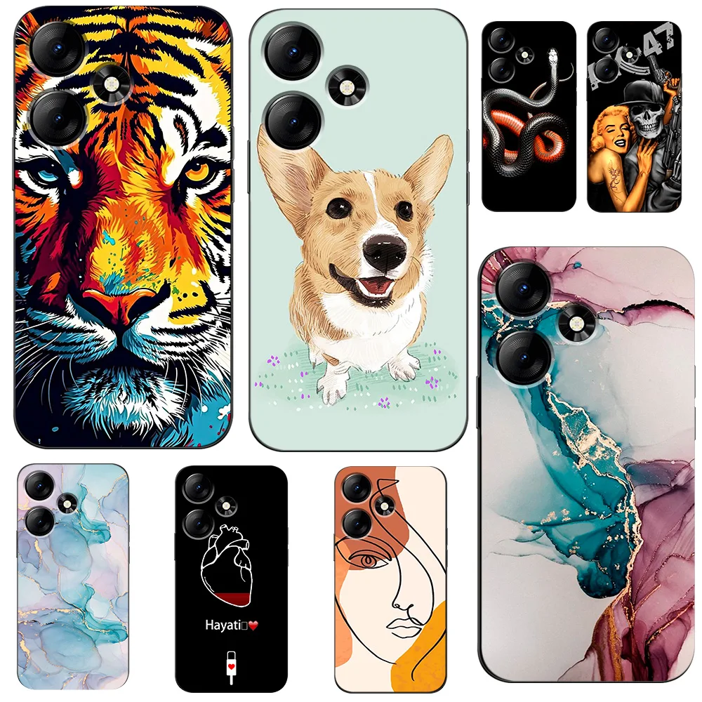 Custodia Per Infinix Hot 30(X6831) Hot 30I(X669) Cover Posteriore In Silicone Per Telefono Custodia In Tpu Nero Per Auto Tiger Girl Dog