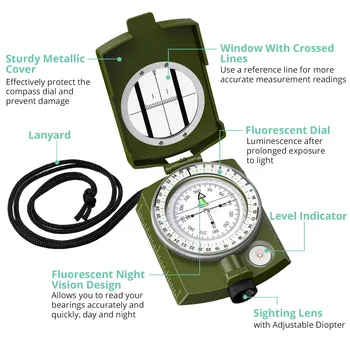 Multifunction Waterproof Military Metal Sighting Outdoor Compass Built-in Bubble Level with Pouch & Lanyard For Hiking Camping 4