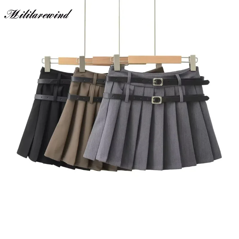 

British College Style Suit Pleated Skirt Spring Summer New Age-reducing Girl Style Double Belt Falda Niche Wear Women Clothing
