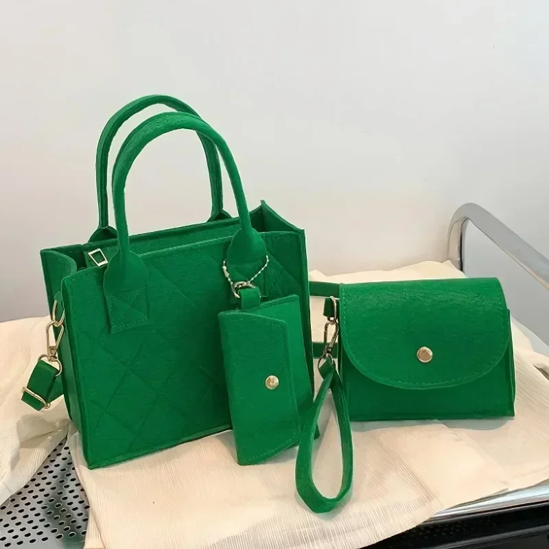 3pcs/set Embossed Women's Handbag Stylish Crossbody Bag, Clutch and Wallet, Solid Color Fabric Shoulder Bag for Women Daily Use