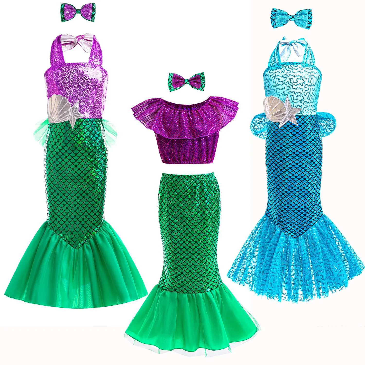 Детское платье Русалочки, Косплей принцессы для девочек, костюм аниме для Хэллоуина, дня рождения, летняя одежда