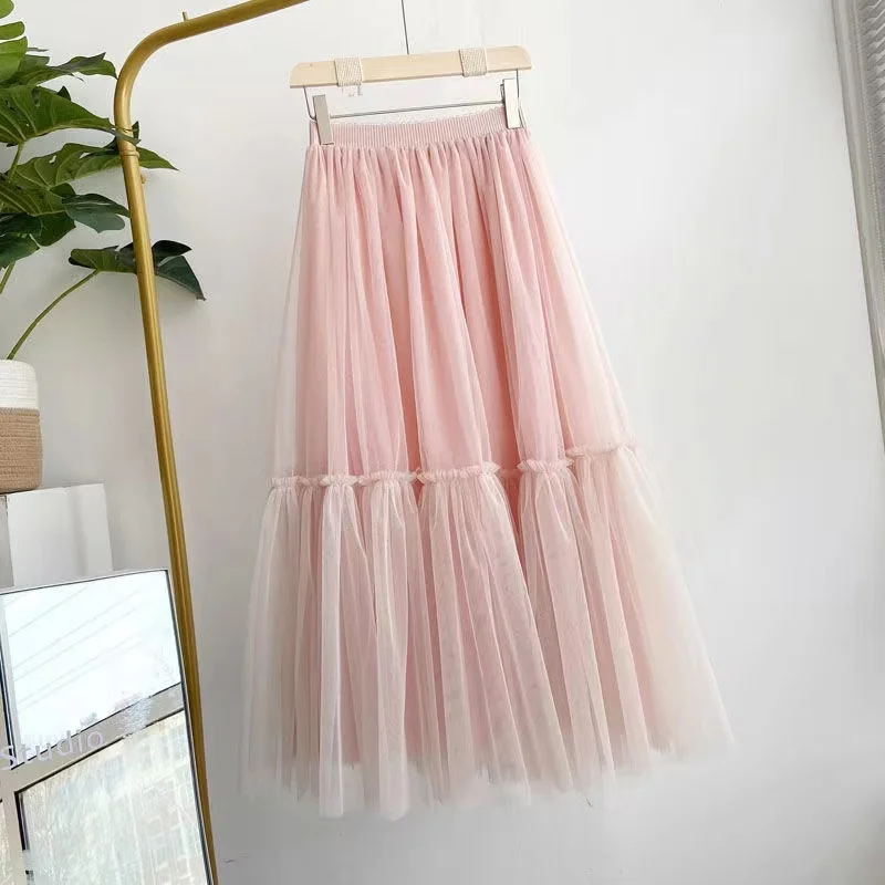 Petticoat Tutu Tulle Skirt Vintage Midi Pleated Soft Mesh Skirts Womens Lolita Bridesmaid Wedding Faldas Mujer Saias Jupe a line skirt