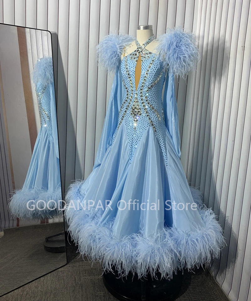 open lace back dress Light Blue Ballroom Dress | Chandelle Feathers