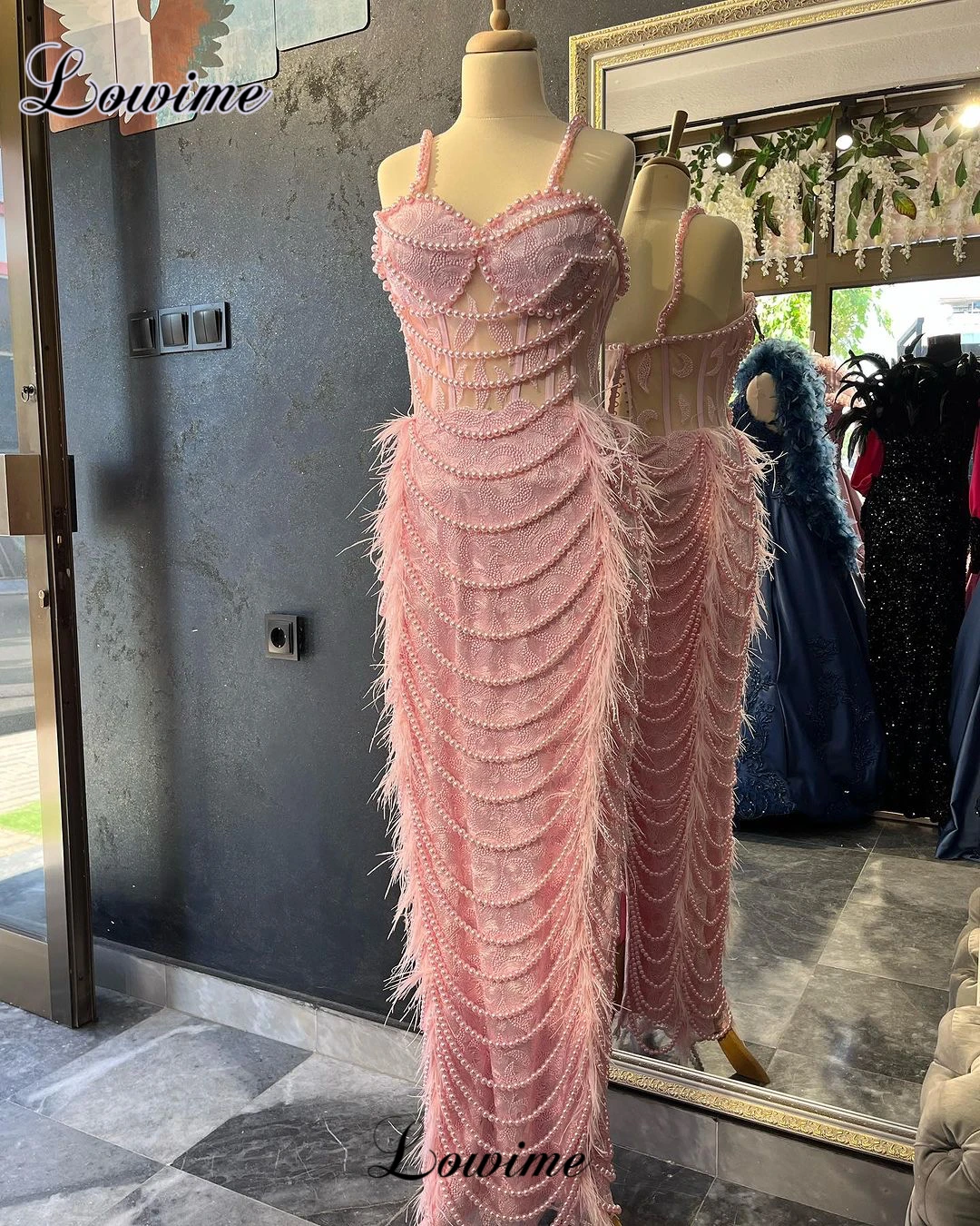 Sweet Pink Pearls Cocktail Dresses Mermaid Feathers Spaghetti Prom Dresses Boho Evening Party Gowns For Teens Vestidos De C&oacute;ctel evening dresses cocktail dress