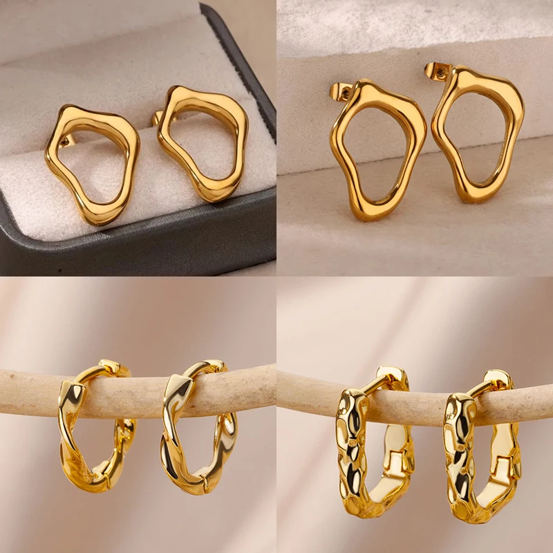 Irregular Hollow Cute Stainless Steel Stud Earrings for Women