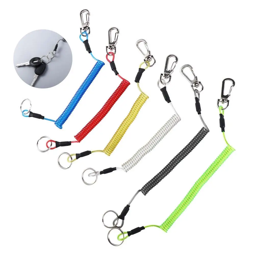

Hanging Rope Safety Hauling Rope Metal Carabiner Spring Elastic Rope Spiral Coiled Lanyard Stretch Fishing Tools Safety Rope