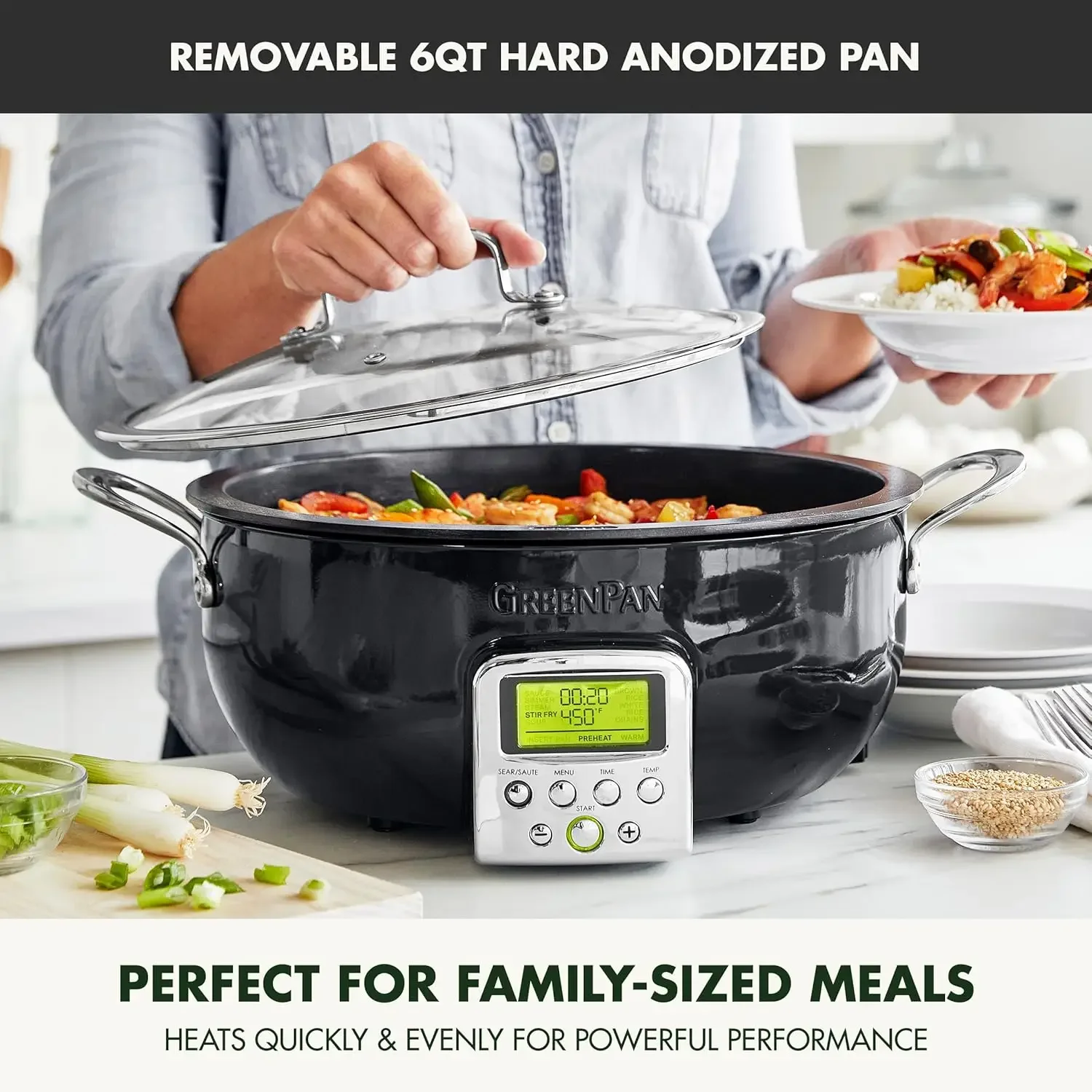 Elite Essential Smart Electric 6QT Skillet Pot,Sear Saute Stir-Fry and Cook Rice, Healthy Ceramic Nonstick and Dishwasher Safe P 3