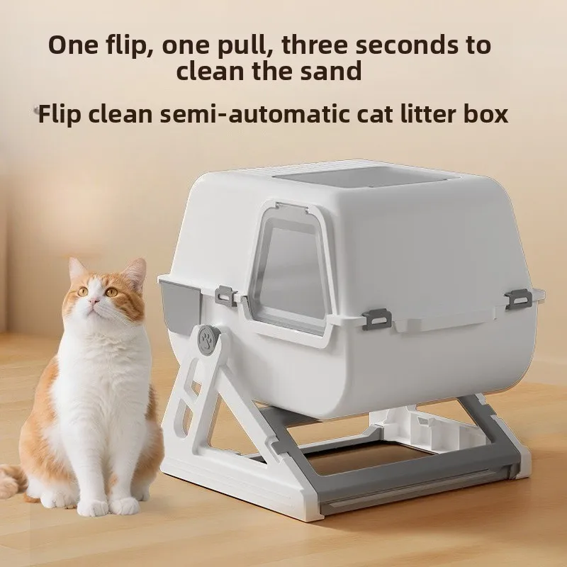 Lettiera per Gatti Semi-automatica Chiusa, Extra Large, Anti-Schizzo, Senza Bisogno di Spazzolare le Feci, Speciale Toilette per Animali Domestici