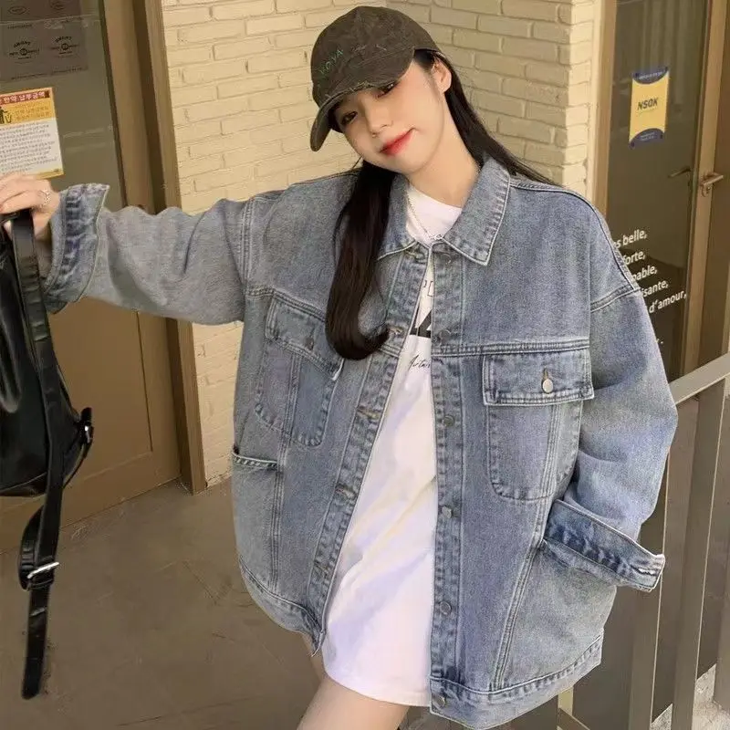 

2023 New Autumn Vintage Hong Kong Style Denim Student Loose Bf Mesh Infrared Cover Top Free Shipping