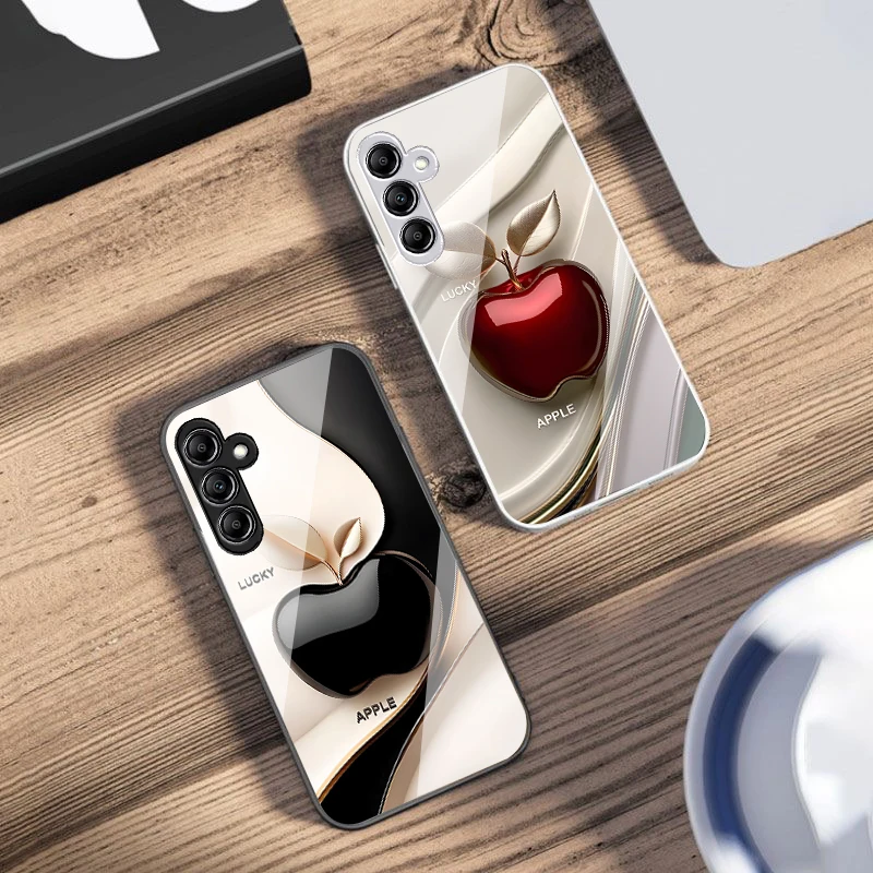Sleek Black Apple Design Glass Phone Case