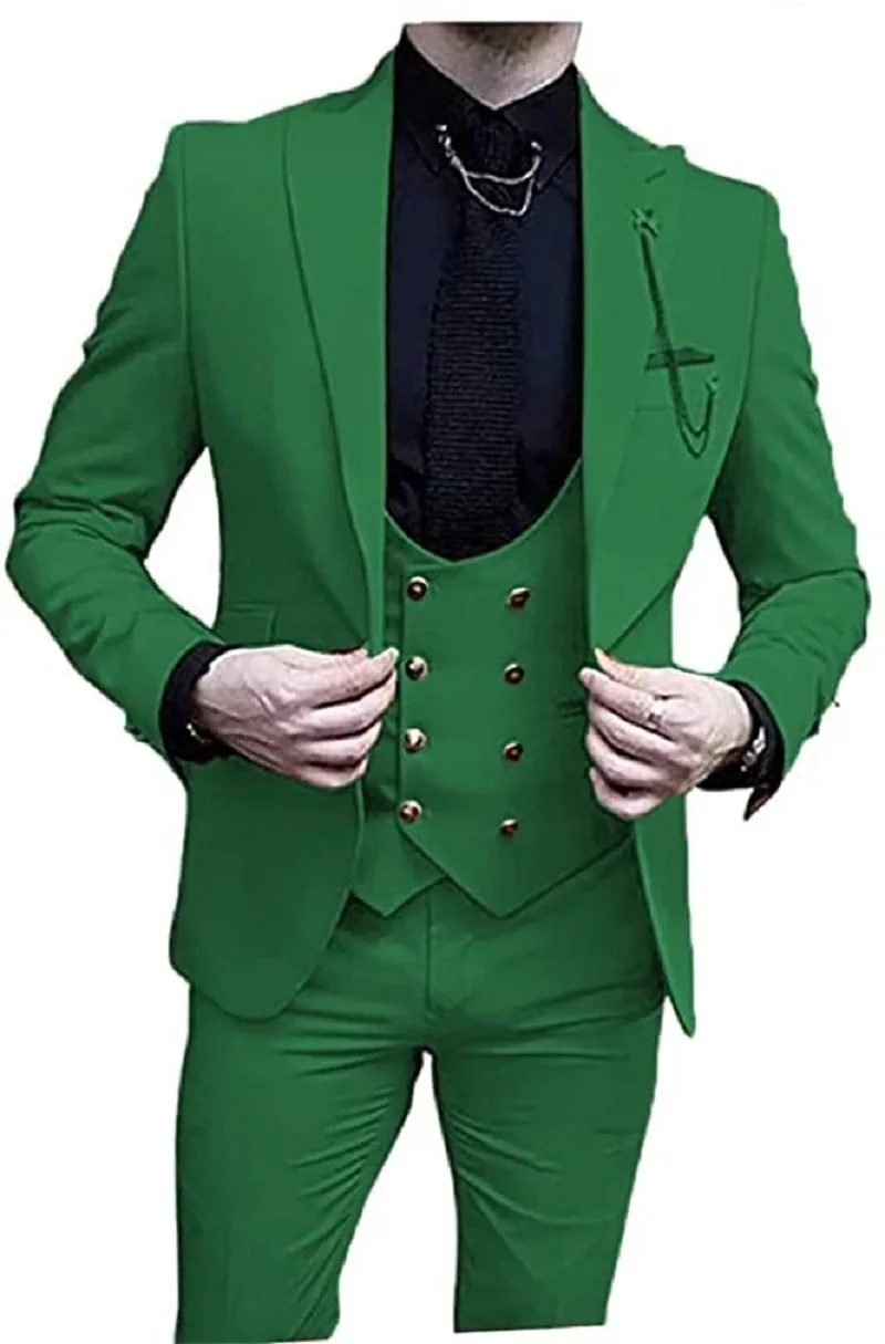 Burgundy 3 Pieces Mens Wedding Suit Slim Fit Peak Lapel Business Double Breasted Vest Costume Formal Terno Masculino Clothing
