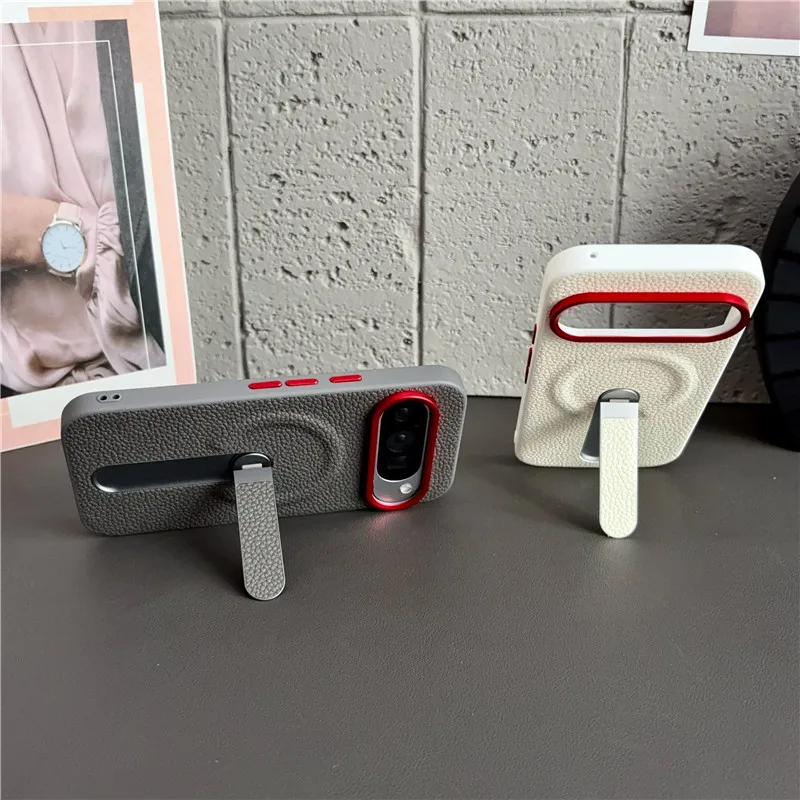 Rotating Magnetic Kickstand Leather Case with Shockproof Metal Lens and Slim Fit Cover