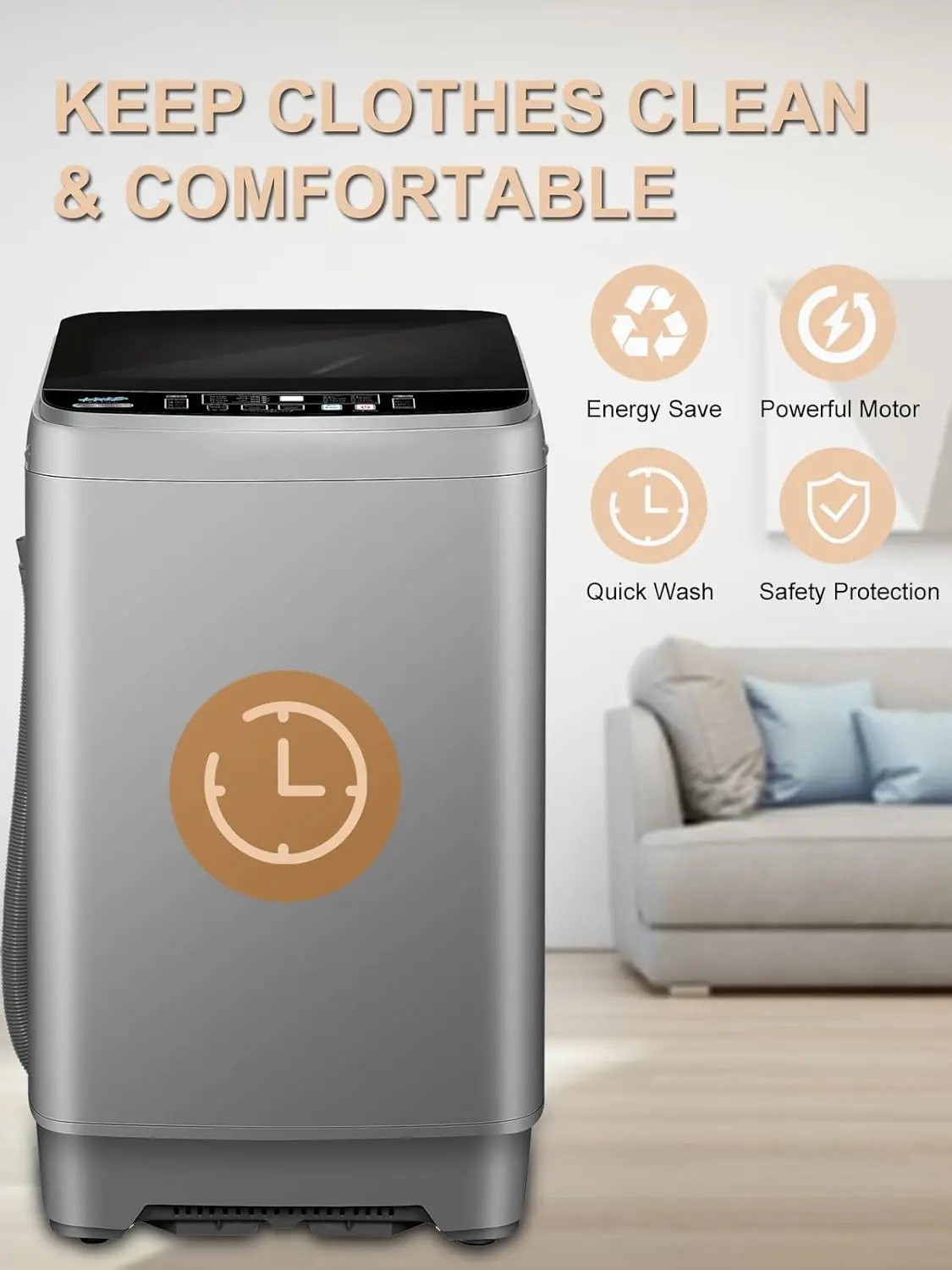 Full Automatic Washing Machine 25lbs Compact Portable Washing Machine with LED Display Drain Dump 10 Wash Programs