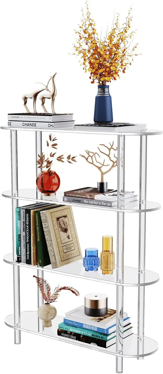 

solaround Clear Bookshelf, Acrylic Bookcase with Open Book Shelf Console Table for Entryway Office Living Room Bedroom