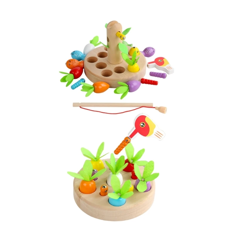 

Simulation Wooden Farm Carrot Puzzle Toy for Kids Kindergarten Hand Eye Coordination Teaching Aid Magnetic Fishing Game H37A