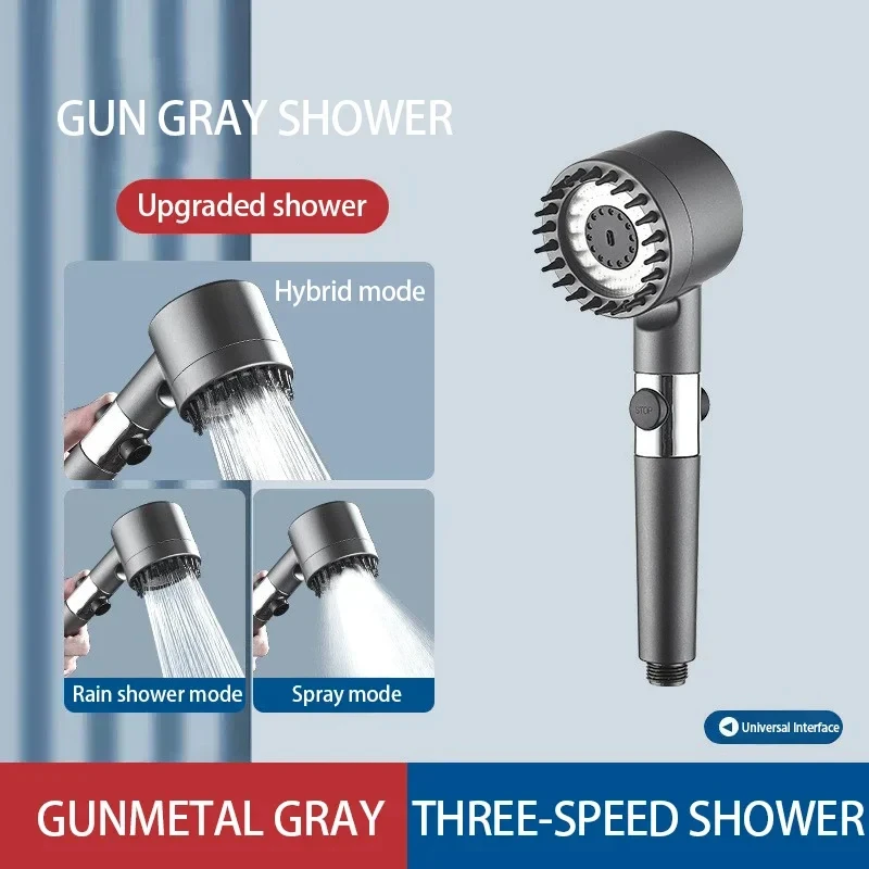 Shower head with high-pressure filter 3-mode adjustable spray massage brush rainproof faucet bathroom accessories