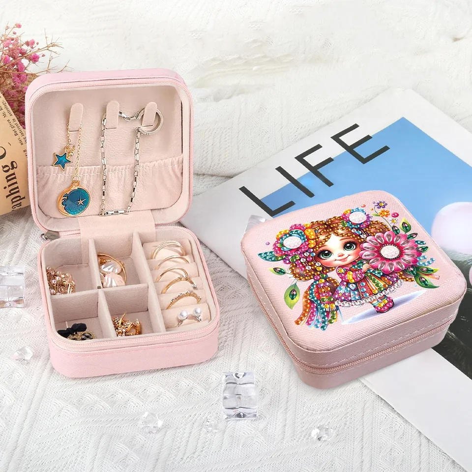 Elegant Rose Shaped Diamond Painting Jewelry Box