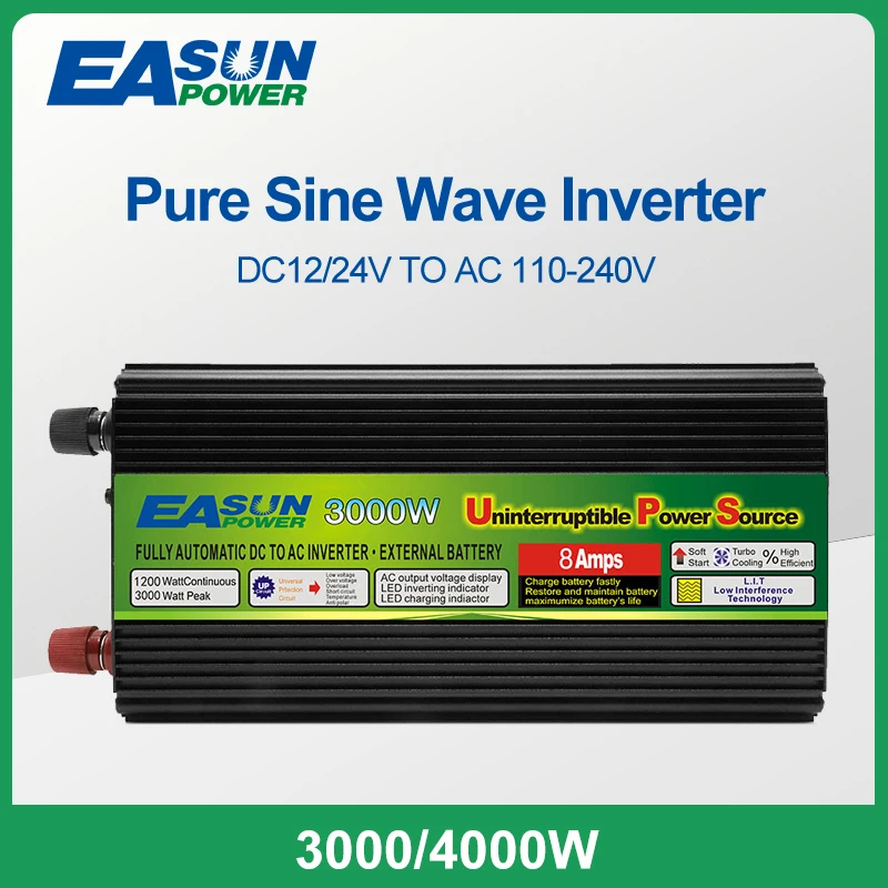 Inverter Di Potenza 3000W 4000W Inverter Per Auto A Onda Sinusoidale Ups Dc 12V 24V A Ac 220V 5V Convertitore Di Ricarica Trifase Carica Per La Batter