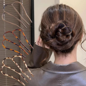 Acrylic Hair Forks Hair Comb Bun Leopard U-Shape Hair Sticks Hairpin Women Girls Hairstyle Hair Accessories Headband Hairstyling