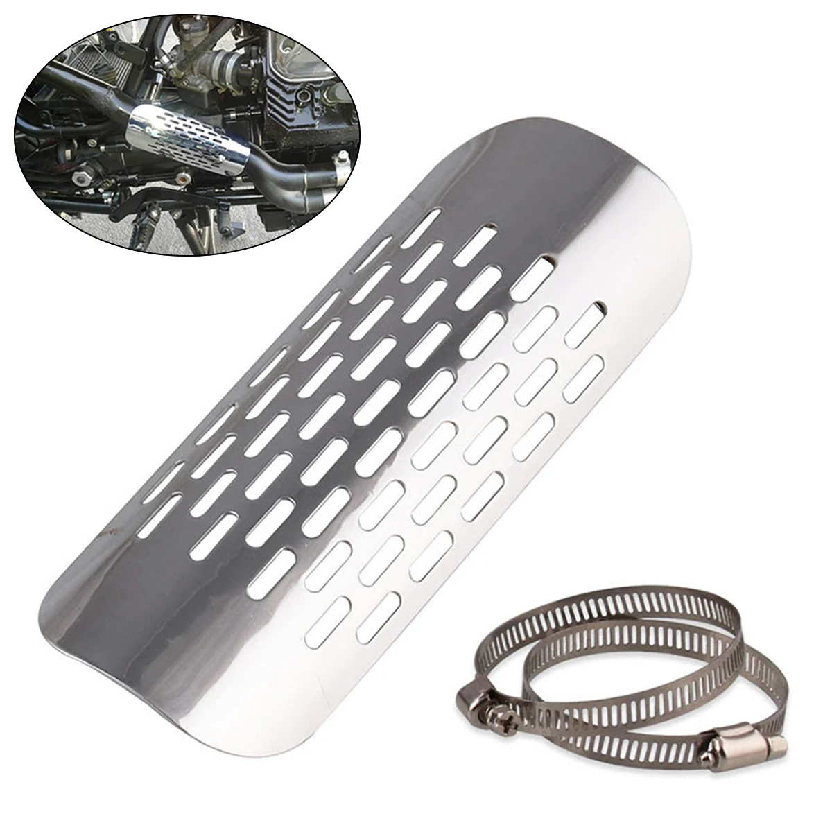 Motorcycle Exhaust Muffler Pipe Cover Chrome Heat Shield Heel Guard 18.5cm Length tkosm stainless steel motorcycle exhaust muffler middle pipe header tube system for suzuki gsx250r exhaust pipe slip on