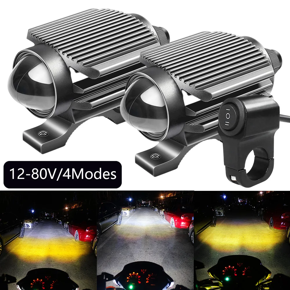 phare led moto feux additionnels moto led anti brouillard avant projecteur  Feux auxiliaires de sauna a LED pour moto, mini budgetaire, antibrouillard,  lampe de conduite avant, blanc 6000K, jaune 3000K