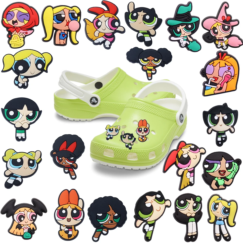 

MINISO The Powerpuff Girl 1-19Croc Chrams Shoe Accessories Clog Buckle Decorative Sandals Decorate Croc JIBZ Men And Women Gifts