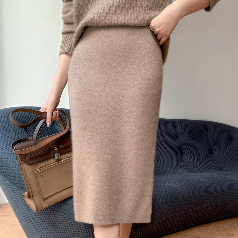 

Women Skirt 100% Cashmere Knitting Winter Soft and Warm Fashion Jumpers Female Dresses FN01