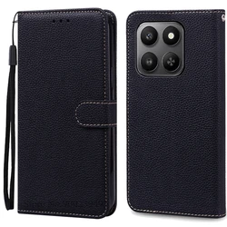 Leather Flip Wallet Phone Case with Stand and Magnetic Closure, Protective Cover and Shell for Honor X7D (Black)