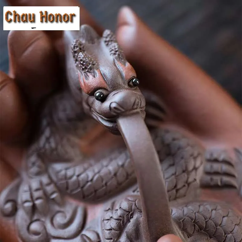 Yixing Boutique Purple Clay Tea Pet Lucky Dragon Figurine Ornaments Handmade Crafts Toys Chinese Zisha Tea Set Decoration Gifts