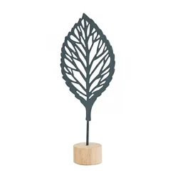Elegant Gold - Grey Leaf - Inspired Iron Art with Wooden Base - Stylish Desktop Accent Ornament (Grey - 1)