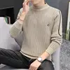 Fashion Stand Collar Spliced Embroidery Striped Sweaters Men's Clothing 2023 Winter Loose Knitted Casual Pullovers Korean Tops 3