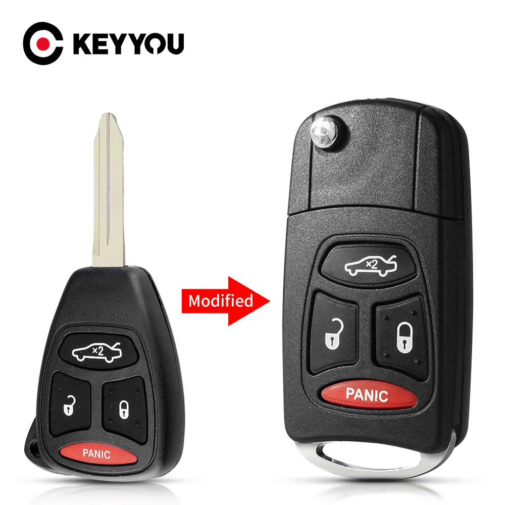 

KEYYOU 4 Buttons Modified Car Remote Key shell Case Fob For Dodge Chrysler Jeep Dakota Durango Charger 300 Aspen Grand Cherokee