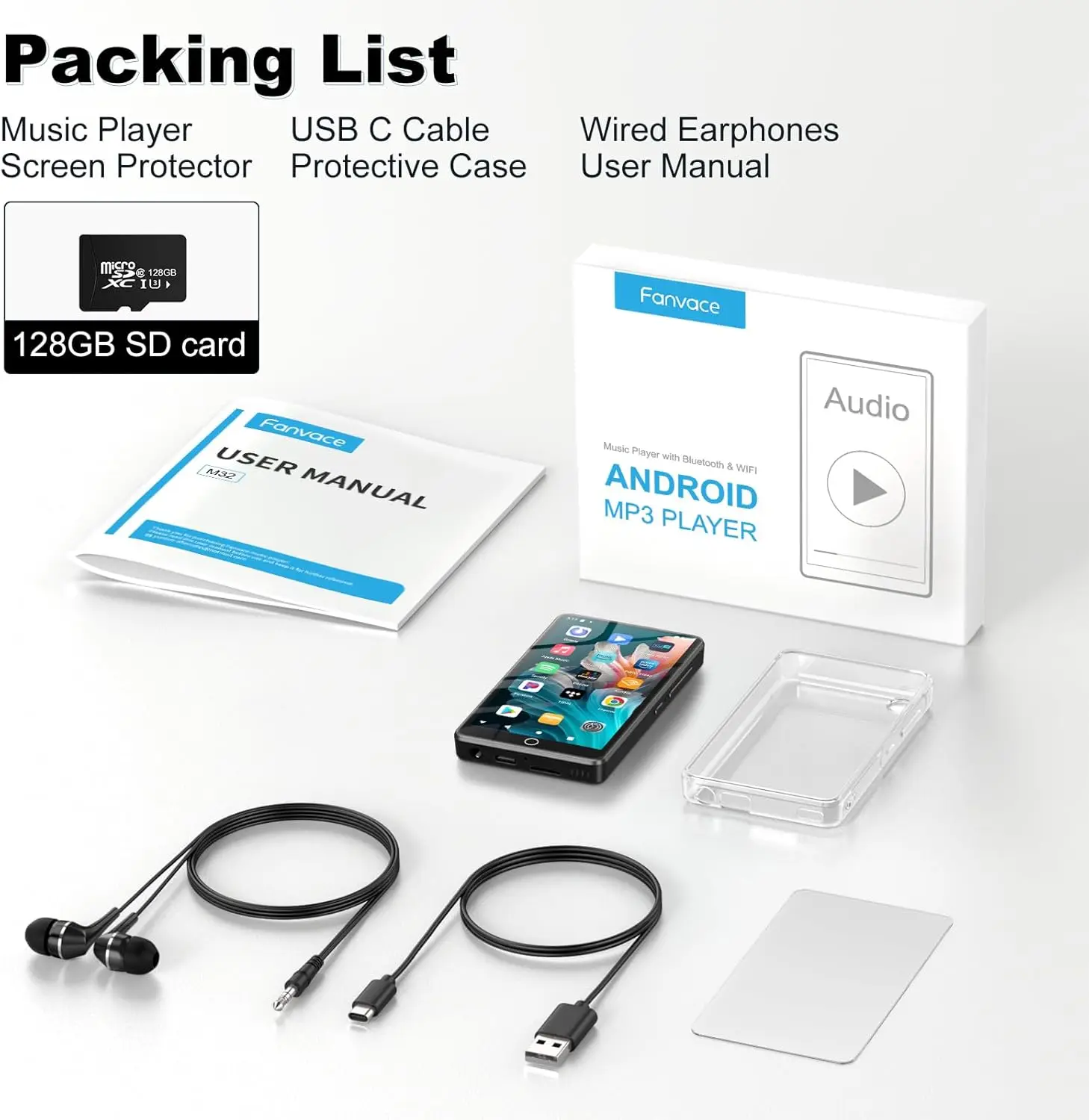 Leitor de MP3 de 96 GB com Bluetooth e WiFi, MECHEN Android 13 OS MP3 e