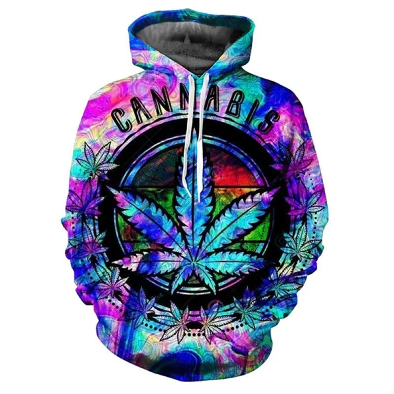 thumbnail image 1 of Sudadera con capucha con estampado 3D de hojas de malezas para hombre, sudadera informal de manga larga con patrón de plantas coloridas, sudadera holgada unisex, jersey de calle, 1 of 4