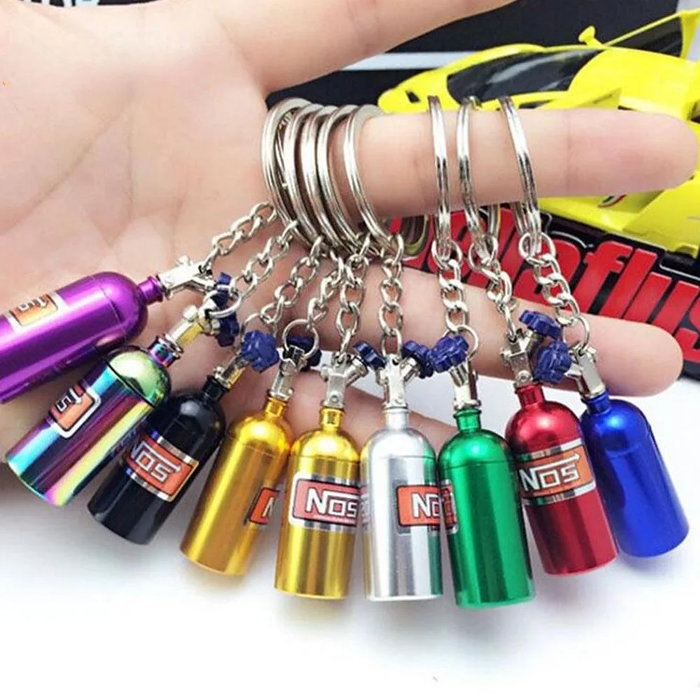 

Creative Car Modified Parts NOS Nitrogen Accelerator Bottle Simulation Metal Aluminum Alloy Keychain Keyring