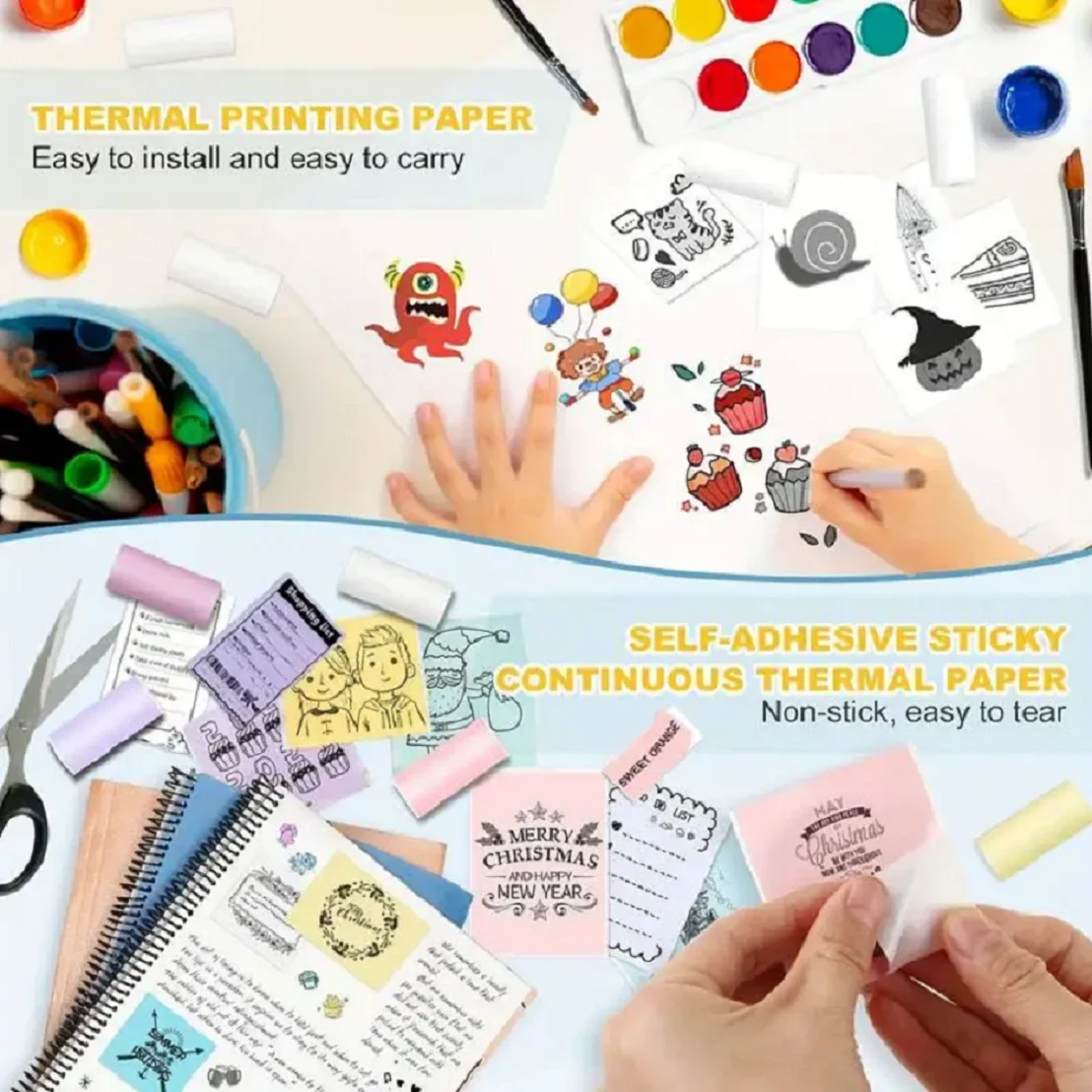 Description Picture 5 of item8Rolls Color Sticker Thermal Printer Rolling Paper Camera Refill For Photo Journal Notes Memo For Contract Meeting Minutes