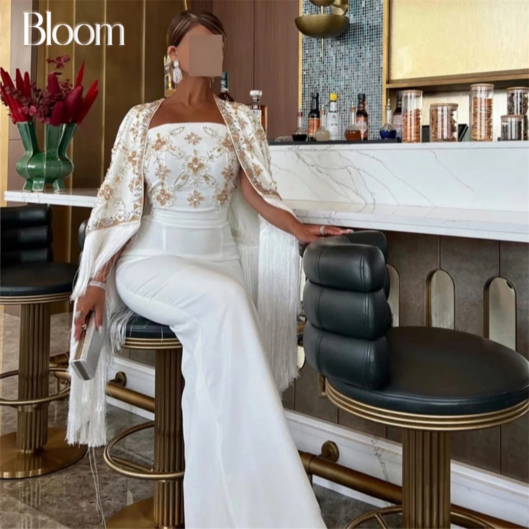 

Bloom Handbeadings Luxury Evening Dresses With Jacket Tassels Gorgeous Arabia Elegant Formal Wedding Party Dresses For Prom