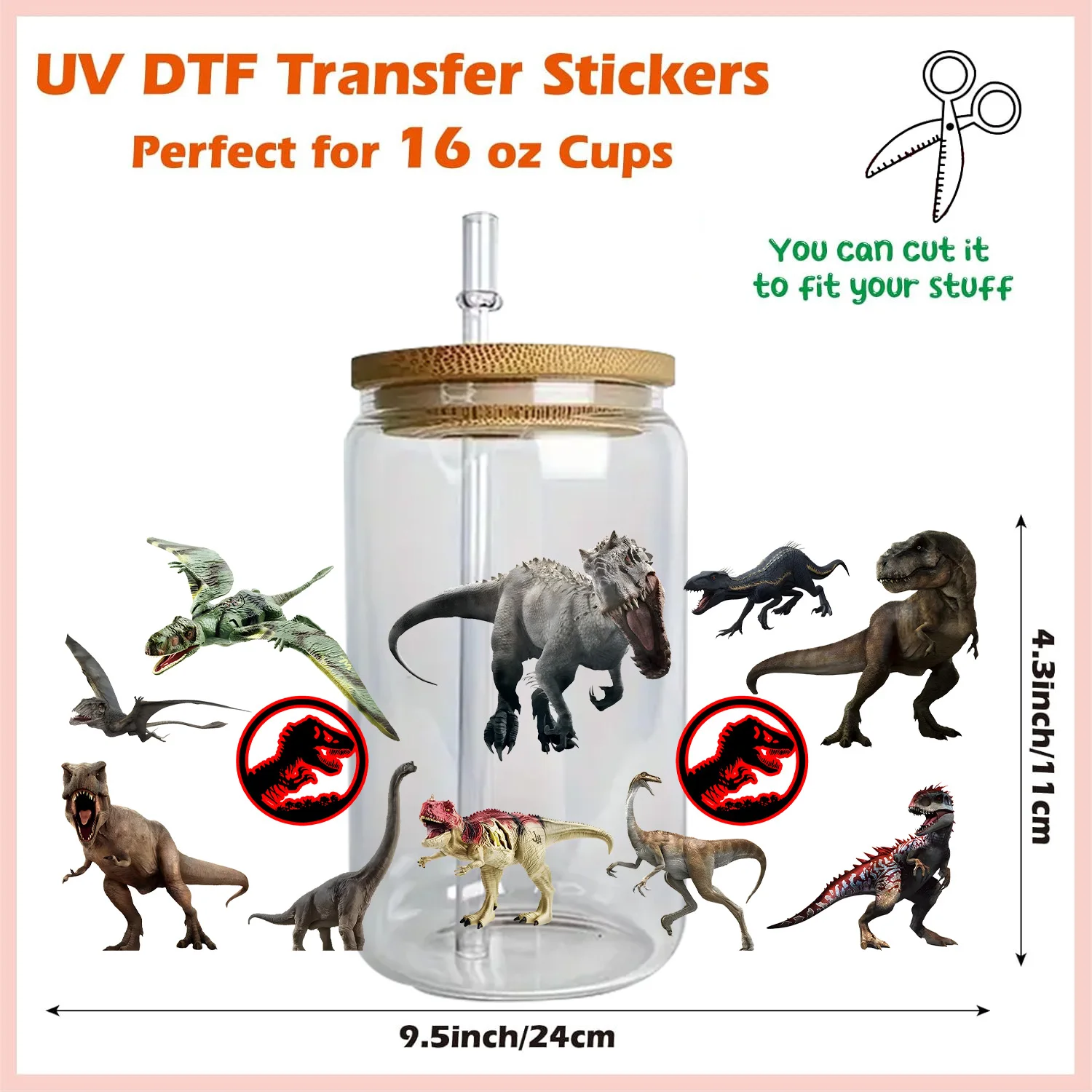Dinosaur World Series 3d Stickers Cup Wraps 3d Wall Stickers Uv Dtf Wrap Transfer easy peel waterproof DIY Decals Retro Beauty 3D transfers uvdtf crystal sticker 16oz uv dtf cup wraps